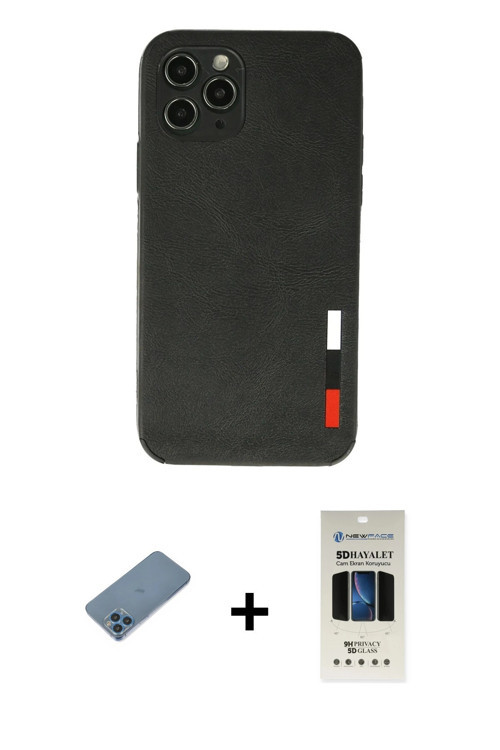 ieg™ iPhone 11 Pro Kılıf Doruk Asil Koleksiyonu - Siyah 5D Hayalet Cam Ekran Koruyucu + Mavi Shine K