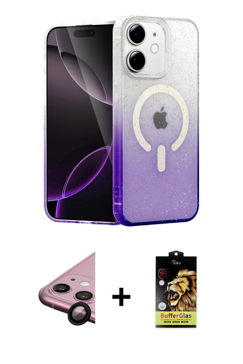 ieg™ iPhone 11 Kılıf Eksen Minimal Özel Seri - Siyah Buffer Cam Ekran Koruyucu + Siyah Raze Metal Ka