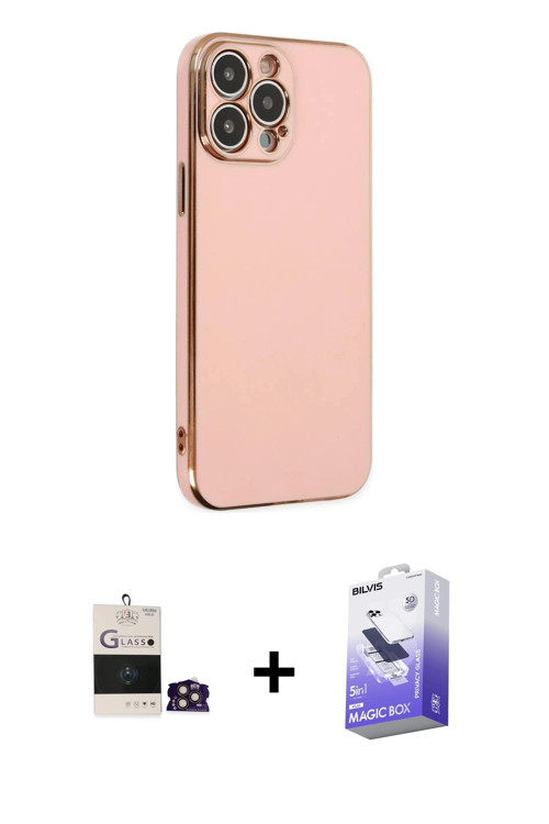 iPhone 14 Pro Max Kılıf Yankı Serisi - Siyah Bilvis 5in1 5D Magic Hayalet Cam Ekran Koruyucu +