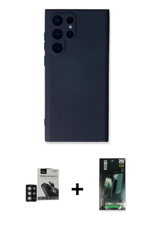 ieg™ Galaxy S24 Ultra Kılıf Ahenk Serisi - Şeffaf 360 Full Body Arka Koruyucu + Derin Mor PVD Metal