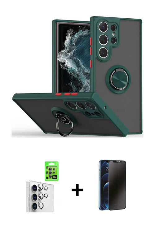 ieg™ Galaxy S25 Ultra Kılıf Yörünge Çizgi - Siyah 3D Antistatik Hayalet Cam Ekran Koruyucu + Gümüş R