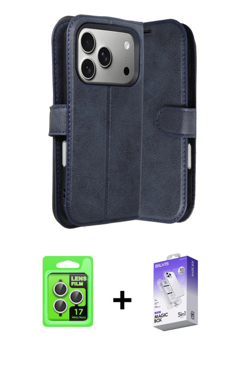 ieg™ iPhone 17 Pro Kılıf Siluet Işık Serisi - Siyah Bilvis 5in1 3D Magic Cam Ekran Koruyucu + Gümüş