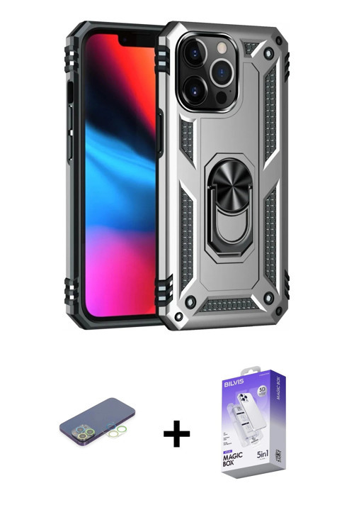 ieg™ iPhone 13 Pro Max Kılıf Ahenk Klasik Koleksiyonu - Siyah Bilvis 5in1 3D Magic Cam Ekran Koruyuc