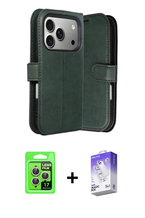 ieg™ iPhone 17 Pro Kılıf Siluet Işık Serisi - Siyah Bilvis 5in1 3D Magic Cam Ekran Koruyucu + Gümüş