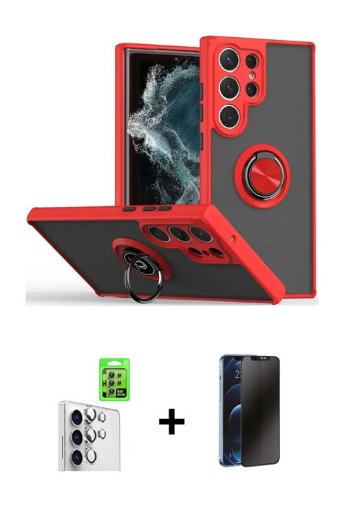 ieg™ Galaxy S25 Ultra Kılıf Yörünge Çizgi - Siyah 3D Antistatik Hayalet Cam Ekran Koruyucu + Gümüş R