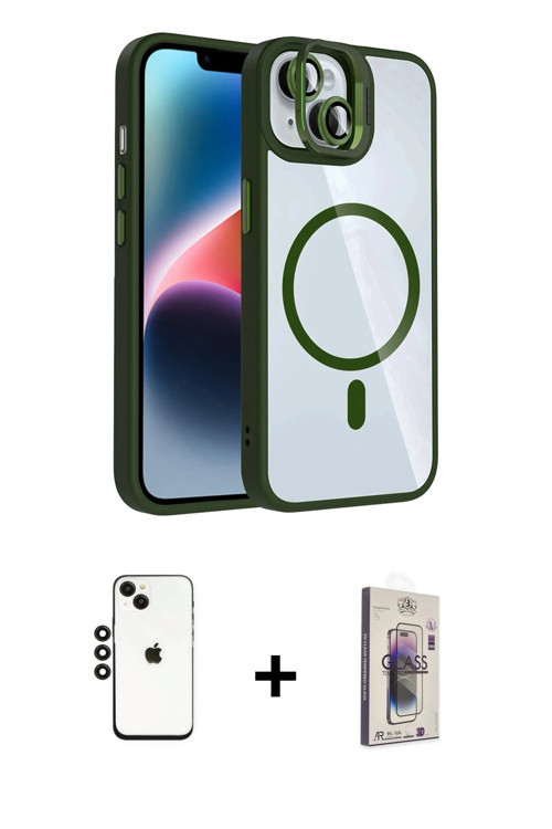 ieg™ iPhone 14 Kılıf Yadigar Asil Koleksiyonu - Siyah Bilvis 3D Cam Ekran Koruyucu + Siyah Shine Kam
