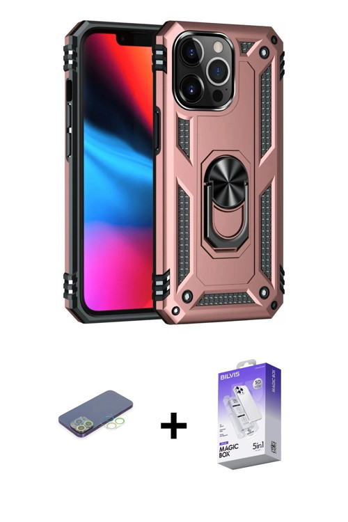 ieg™ iPhone 13 Pro Max Kılıf Ahenk Klasik Koleksiyonu - Siyah Bilvis 5in1 3D Magic Cam Ekran Koruyuc