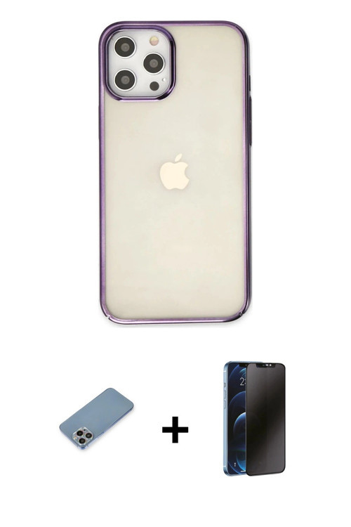 ieg™ iPhone 12 Pro Max Kılıf Doruk Doku Prime - Siyah 3D Antistatik Hayalet Cam Ekran Koruyucu + Gök