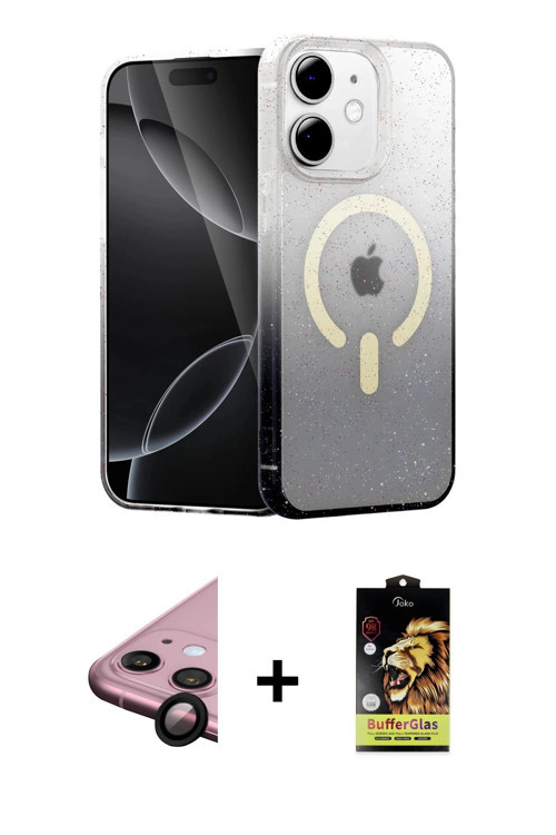 ieg™ iPhone 11 Kılıf Eksen Minimal Özel Seri - Siyah Buffer Cam Ekran Koruyucu + Siyah Raze Metal Ka