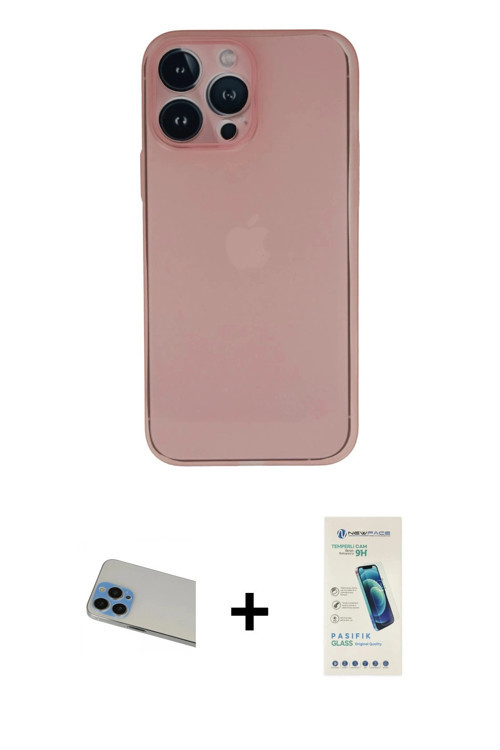 ieg™ iPhone 13 Pro Max Kılıf Yadigar Yansıma Serisi - Şeffaf Pasifik Cam Ekran Koruyucu + Mavi Rainb
