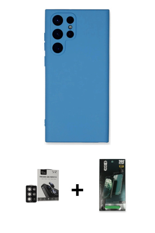 ieg™ Galaxy S24 Ultra Kılıf Ahenk Serisi - Şeffaf 360 Full Body Arka Koruyucu + Derin Mor PVD Metal