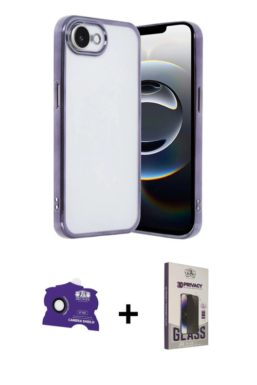 ieg™ iPhone 16E Kılıf Vadi Minimal - Siyah Bilvis Hayalet Cam Ekran Koruyucu + Siyah Bilvis Titan Ka