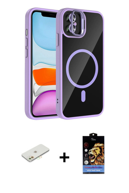 ieg™ iPhone 11 Kılıf Yadigar Asil Koleksiyonu - Siyah Buffer Hayalet Cam Ekran Koruyucu + Turuncu Re