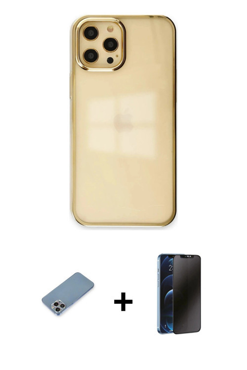 ieg™ iPhone 12 Pro Max Kılıf Doruk Doku Prime - Siyah 3D Antistatik Hayalet Cam Ekran Koruyucu + Gök