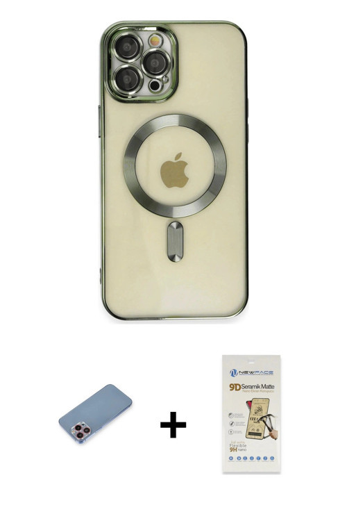 ieg™ iPhone 12 Pro Max Kılıf Nova Işık Özel Seri - Siyah Mat Seramik Nano Ekran Koruyucu + Pembe Shi