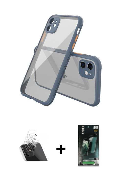 ieg™ iPhone 12 Mini Kılıf Nova Asil Özel Seri - Siyah 360 Mat Full Body Arka Koruyucu + Şeffaf Kamer