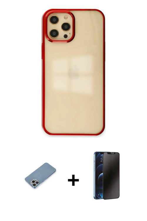 ieg™ iPhone 12 Pro Max Kılıf Doruk Doku Prime - Siyah 3D Antistatik Hayalet Cam Ekran Koruyucu + Gök
