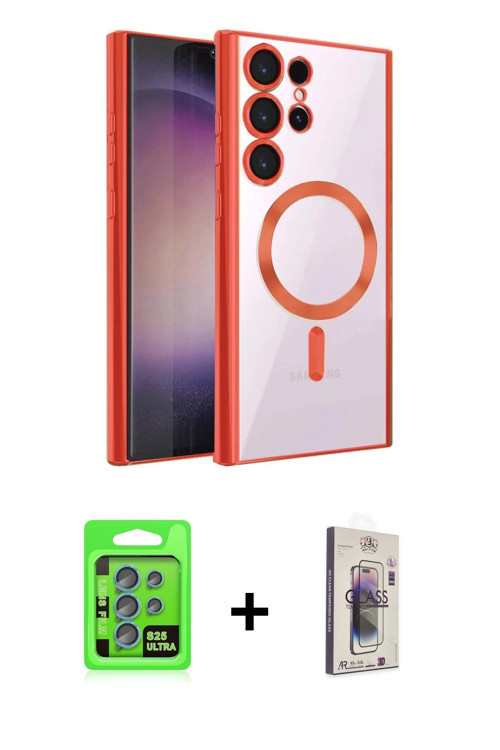 ieg™ Galaxy S25 Ultra Kılıf Nova Işık Özel Seri - Siyah Bilvis 3D Cam Ekran Koruyucu + Mavi Raze Met