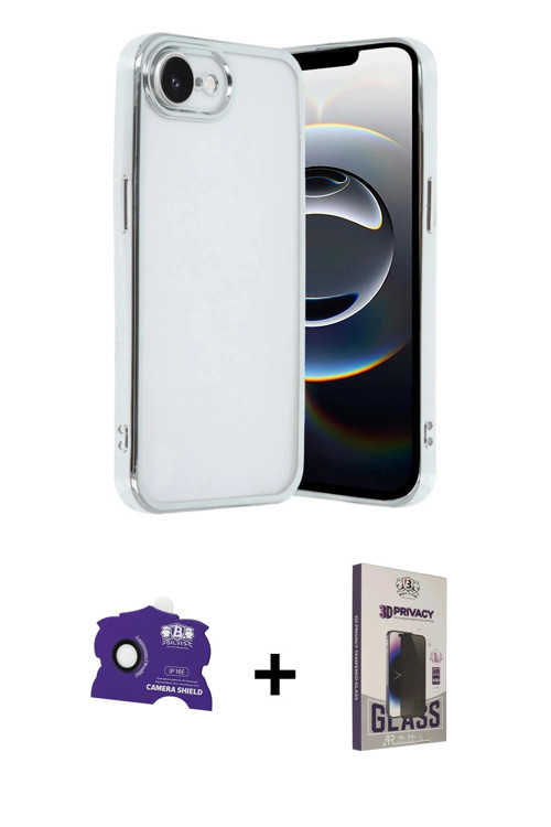 ieg™ iPhone 16E Kılıf Vadi Minimal - Siyah Bilvis Hayalet Cam Ekran Koruyucu + Siyah Bilvis Titan Ka