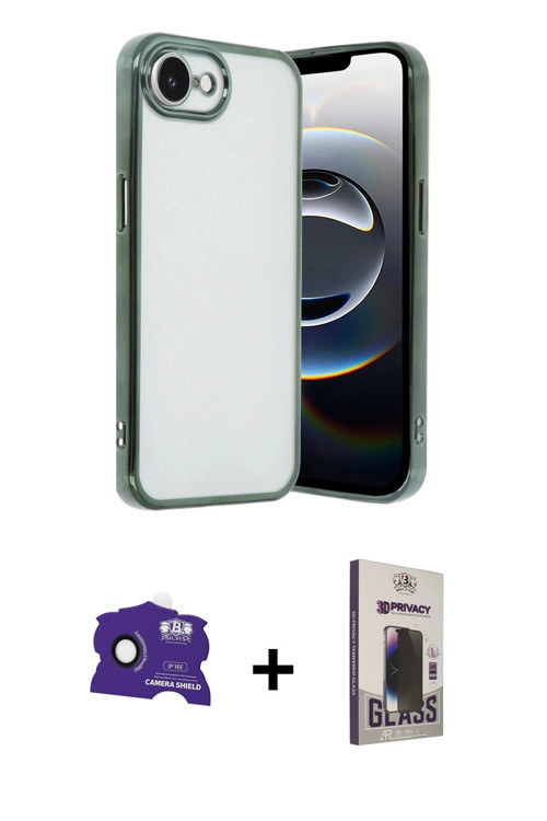 ieg™ iPhone 16E Kılıf Vadi Minimal - Siyah Bilvis Hayalet Cam Ekran Koruyucu + Siyah Bilvis Titan Ka