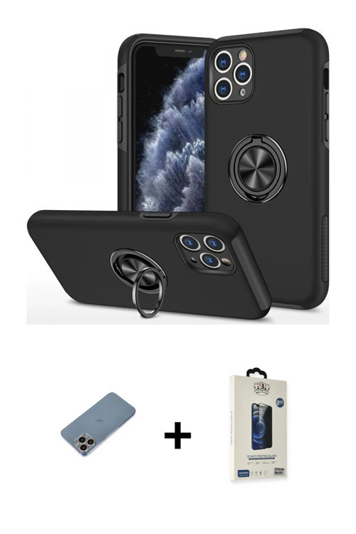 ieg™ iPhone 11 Pro Max Kılıf Odak Form Prime - Siyah Bilvis Hayalet Cam Ekran Koruyucu + Gökkuşağı S