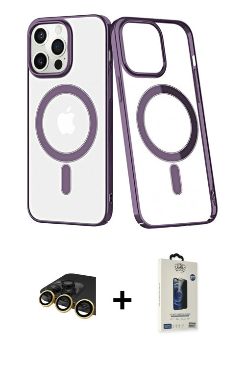 ieg™ iPhone 13 Pro Max Kılıf Yörünge Minimal - Siyah Bilvis Hayalet Cam Ekran Koruyucu + Gold Raze M