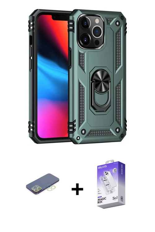 ieg™ iPhone 13 Pro Max Kılıf Ahenk Klasik Koleksiyonu - Siyah Bilvis 5in1 3D Magic Cam Ekran Koruyuc