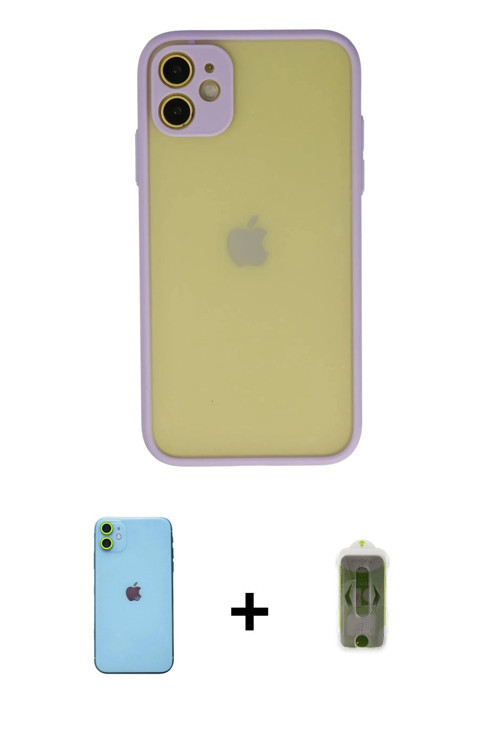 ieg™ iPhone 11 Kılıf Ahenk Çizgi Serisi - Siyah Joko Magic 5D Hayalet Cam + Yeşil Neon Fosforlu Kame