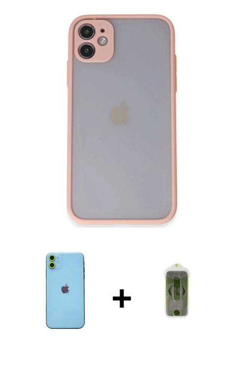 ieg™ iPhone 11 Kılıf Ahenk Çizgi Serisi - Siyah Joko Magic 5D Hayalet Cam + Yeşil Neon Fosforlu Kame