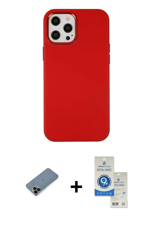 ieg™ iPhone 12 Pro Max Kılıf Çekirdek Çizgi - Şeffaf Royal Nano Ekran Koruyucu + Siyah Shine Kamera
