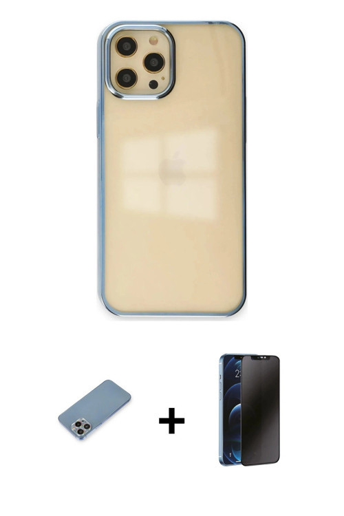 ieg™ iPhone 12 Pro Max Kılıf Doruk Doku Prime - Siyah 3D Antistatik Hayalet Cam Ekran Koruyucu + Gök