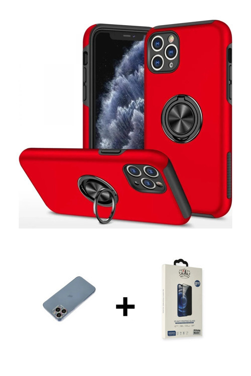 ieg™ iPhone 11 Pro Max Kılıf Odak Form Prime - Siyah Bilvis Hayalet Cam Ekran Koruyucu + Gökkuşağı S