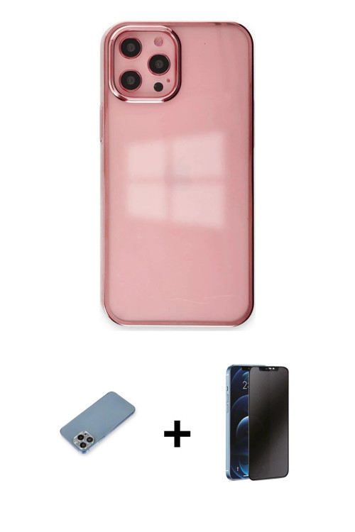 ieg™ iPhone 12 Pro Max Kılıf Doruk Doku Prime - Siyah 3D Antistatik Hayalet Cam Ekran Koruyucu + Gök