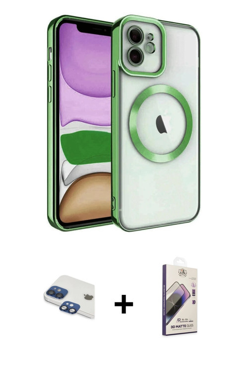 ieg™ iPhone 11 Kılıf Nova Işık Özel Seri - Siyah Bilvis 3D Mat Cam Ekran Koruyucu + Lacivert Pers Al