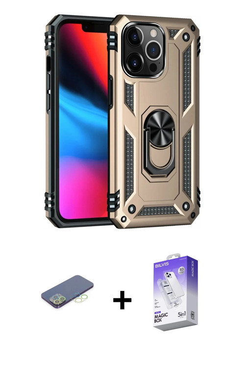ieg™ iPhone 13 Pro Max Kılıf Ahenk Klasik Koleksiyonu - Siyah Bilvis 5in1 3D Magic Cam Ekran Koruyuc