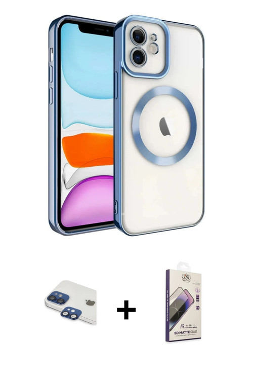 ieg™ iPhone 11 Kılıf Nova Işık Özel Seri - Siyah Bilvis 3D Mat Cam Ekran Koruyucu + Lacivert Pers Al