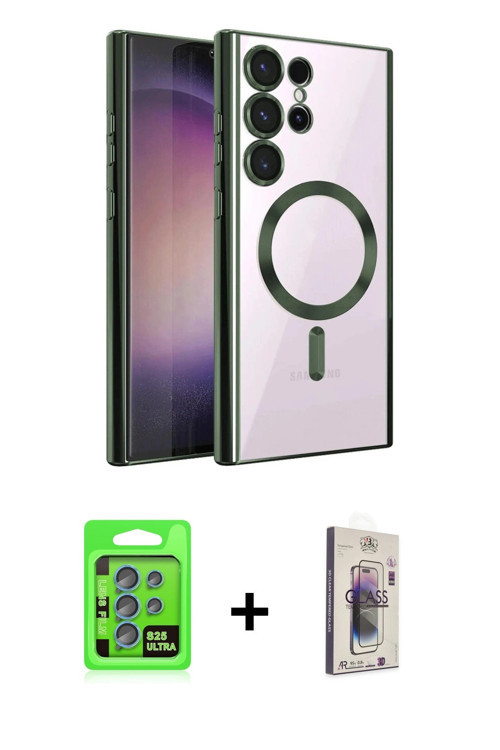 ieg™ Galaxy S25 Ultra Kılıf Nova Işık Özel Seri - Siyah Bilvis 3D Cam Ekran Koruyucu + Mavi Raze Met