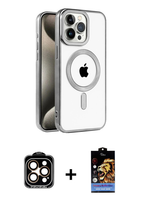 ieg™ iPhone 15 Pro Max Kılıf Eksen Form Koleksiyonu - Siyah Buffer Hayalet Cam Ekran Koruyucu + Turu