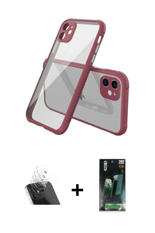ieg™ iPhone 12 Mini Kılıf Nova Asil Özel Seri - Siyah 360 Mat Full Body Arka Koruyucu + Şeffaf Kamer