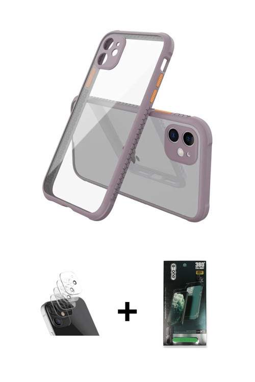 ieg™ iPhone 12 Mini Kılıf Nova Asil Özel Seri - Siyah 360 Mat Full Body Arka Koruyucu + Şeffaf Kamer