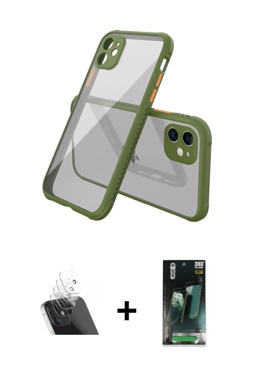 ieg™ iPhone 12 Mini Kılıf Nova Asil Özel Seri - Siyah 360 Mat Full Body Arka Koruyucu + Şeffaf Kamer