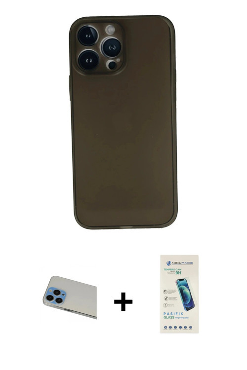 ieg™ iPhone 13 Pro Max Kılıf Yadigar Yansıma Serisi - Şeffaf Pasifik Cam Ekran Koruyucu + Mavi Rainb