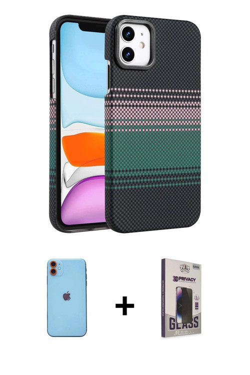ieg™ iPhone 11 Kılıf Doruk Serisi - Siyah Bilvis Hayalet Cam Ekran Koruyucu + Turuncu Neon Fosforlu
