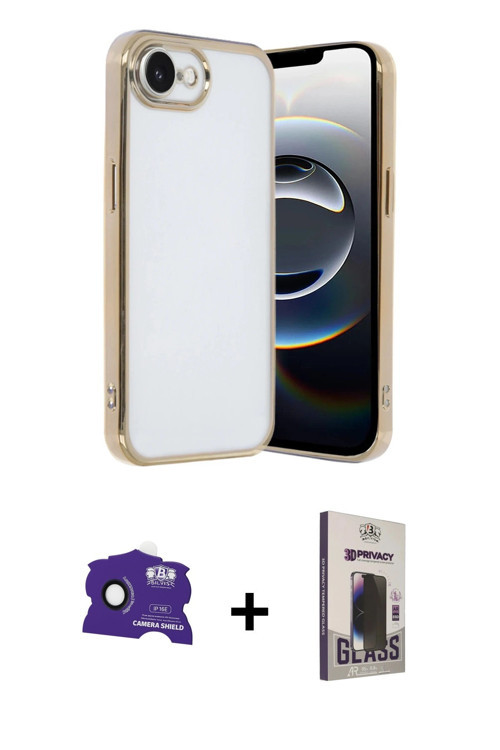 ieg™ iPhone 16E Kılıf Vadi Minimal - Siyah Bilvis Hayalet Cam Ekran Koruyucu + Siyah Bilvis Titan Ka