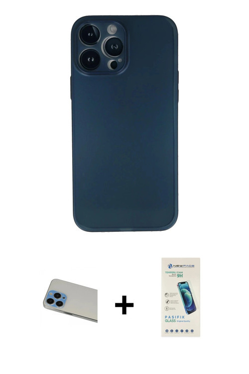 ieg™ iPhone 13 Pro Max Kılıf Yadigar Yansıma Serisi - Şeffaf Pasifik Cam Ekran Koruyucu + Mavi Rainb