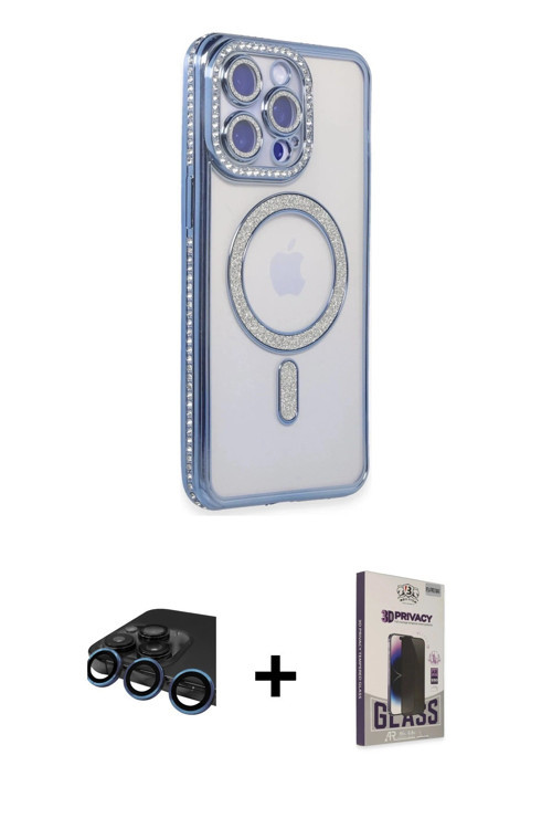 ieg™ iPhone 15 Pro Max Kılıf Zirve Doku Prime - Siyah Bilvis Hayalet Cam Ekran Koruyucu + Lacivert R