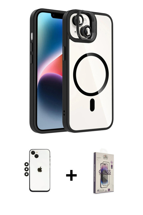 ieg™ iPhone 14 Kılıf Yadigar Asil Koleksiyonu - Siyah Bilvis 3D Cam Ekran Koruyucu + Siyah Shine Kam