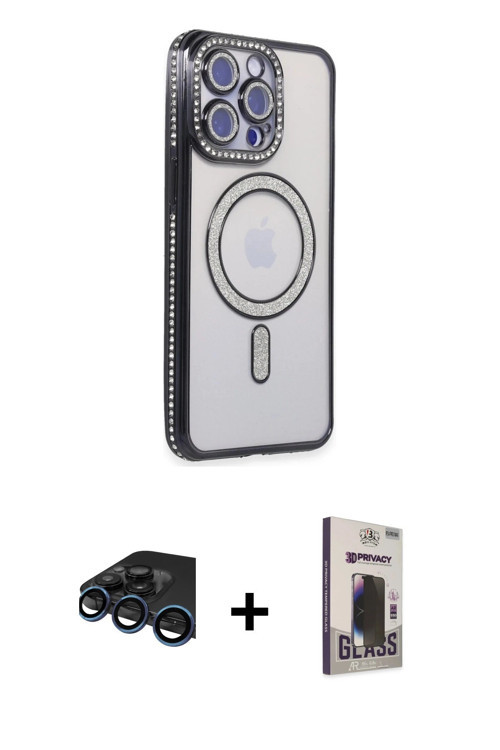 ieg™ iPhone 15 Pro Max Kılıf Zirve Doku Prime - Siyah Bilvis Hayalet Cam Ekran Koruyucu + Lacivert R