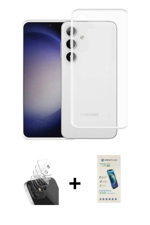 ieg™ Galaxy S24 Kılıf Zirve Doku - Şeffaf Pasifik Cam Ekran Koruyucu + Şeffaf Kamera Lens Koruma Cam