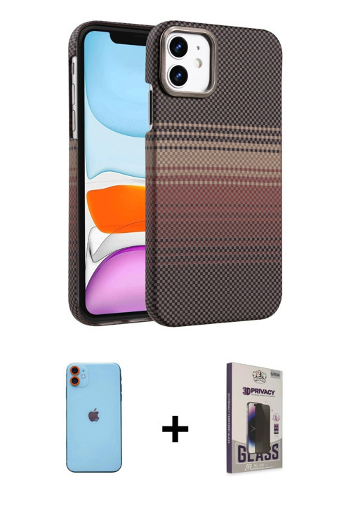 ieg™ iPhone 11 Kılıf Doruk Serisi - Siyah Bilvis Hayalet Cam Ekran Koruyucu + Turuncu Neon Fosforlu